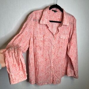 LAUREN JEANS CO RALPH LAUREN Women's Pink Floral Long Sleeve Button Up‎ Shirt 2X